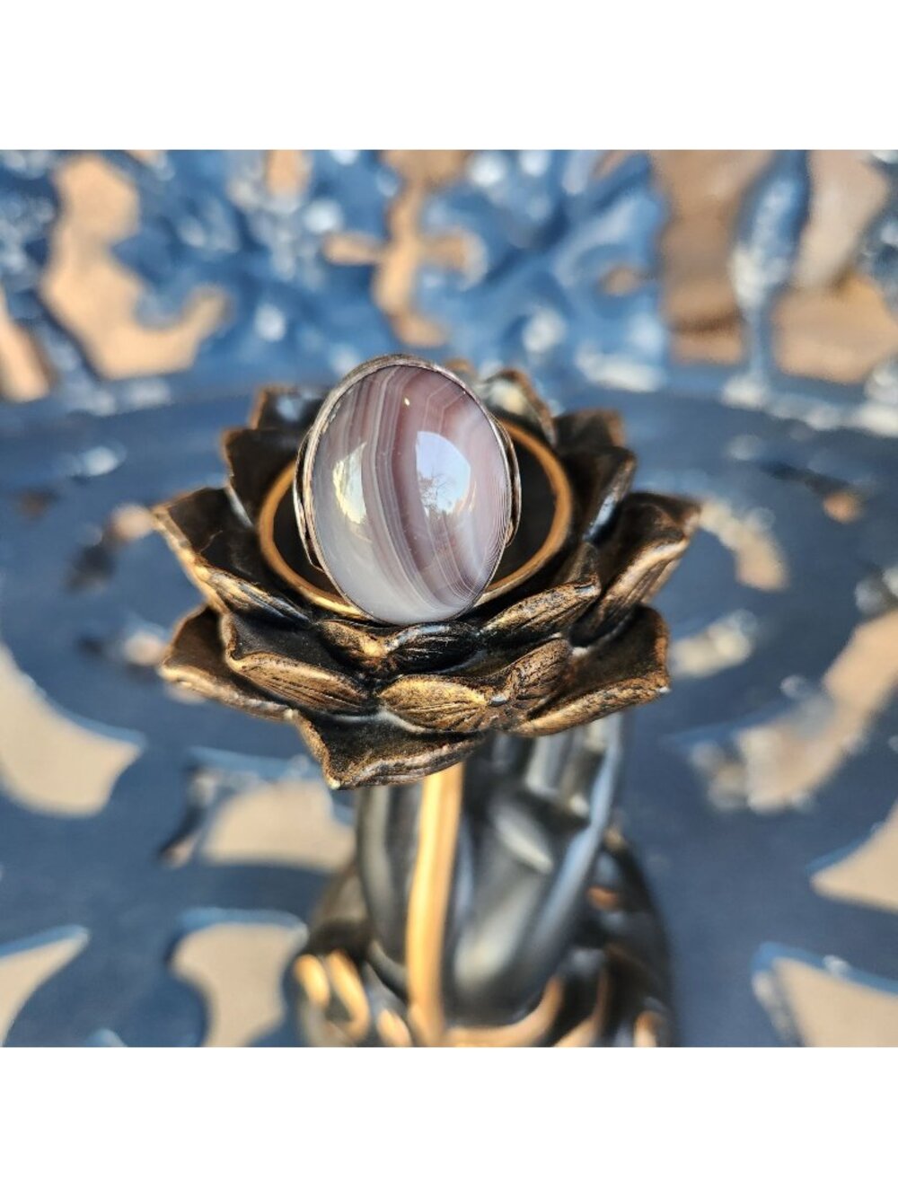Vintage Oval Agate Ring With Adjustable Sterling Silver Band